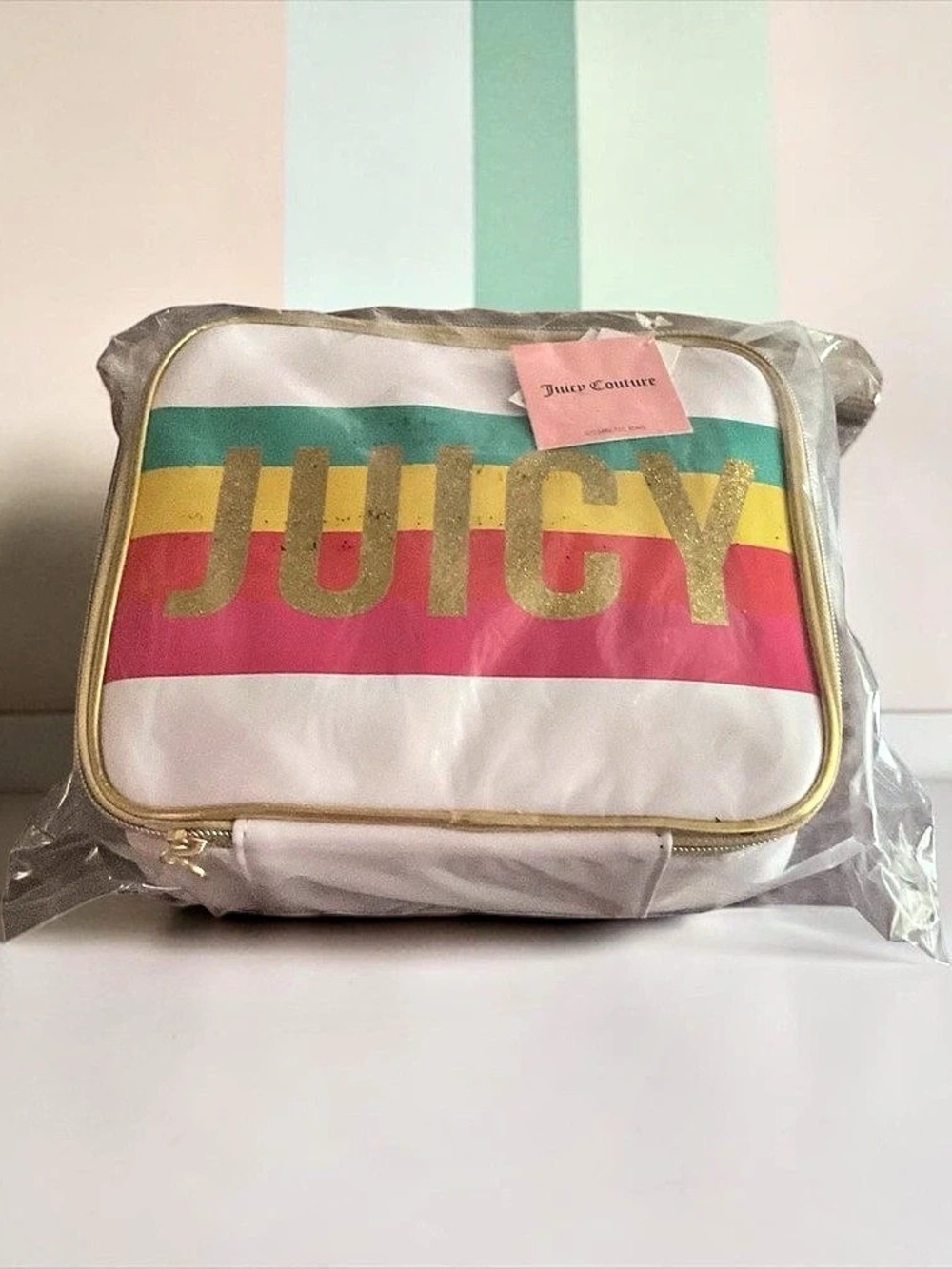 Juicy Couture White Rainbow Stripe Makeup Case